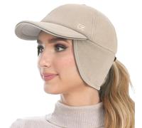 GADIEMKENSD Winter Hat for Women Soft Fleece Pony Tail Hat Elastic Thickened Baseball Caps Comfortable Thermal Hat with Ear Warmer Reflective Running Gear for Hiking Golfing Walking The Dog, Khaki