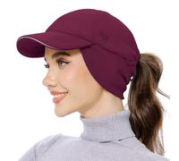 GADIEMKENSD Women's Fleece Ponytail Hat Reflective Winter Hat with Ear Warmer Cold Hat with Adjustable Headband and Flip Down Earflap Skull Cap for Outdoor Hiking Running Snow Ski Wine Red