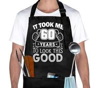 GADITIEK 60th Birthday Gifts For Men Women, Black Apron With 3 Pockets, Funny 60th Birthday Gift Ideas, Adjustable Bbq Apron For Men Women, Waterproof Kitchen Apron For Grilling, Cooking