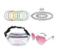 GADITIEK 90s 80s Accessories, Women's Festival Outfit, Silver Bum Bag, Pink Heart Glasses, Tattoo Chains, Neon Bracelets