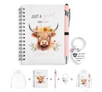 GADITIEK Highland Cow Gifts for Women - “Just a Girl Who Loves Highland Cows” Stationery Gift Set with A6 Spiral Notebook, Cute Keychain & Pink Pen - Ideal Cute Cow Lover Gifts (Highland Cow)