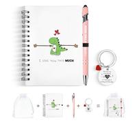 GADITIEK Valentines Gifts for Him Her, Cute Dinosaur Notebook Gift Set with Pen & Keychain, “I Love You This Much” Romantic Gifts for Boyfriend Husband Men, Cute Love Gift for Anniversary Birthday