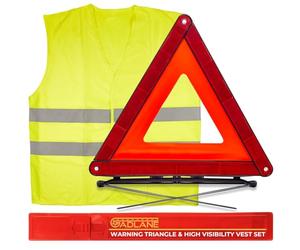 GADLANE 2 in 1 Emergency Warning Triangle & Hi Vis Vest Kit Car Road Safety | Reflective Ece R27 & High Visibility Vest European Travel Roadside Breakdown, European Driving Kit Breakdown Triangle Hi Vis