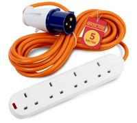 GADLANE Camping Electric Hook Up Cable - 5M Electric Hook Up for Camping | Heavy Duty, 5 Metre 16A Caravan Extension Lead, 4 UK Plug Sockets, for Mobile Homes, Refrigerated Vehicles, High Visibility