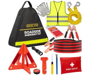 GADLANE Car Breakdown Emergency Kit - Large Roadside Car Emergency Kit with Warning Triangle, Jump Leads, Tow Rope, First Aid Kit, Safety Hammer, Hi-Vis, etc New Driver Car Kit with Storage Case