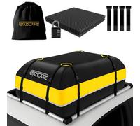 GADLANE Car Roof Bag - 15 Cubic Feet Waterproof Roof Box for Cars with/without Roof Rack, Anti-Slip Mat, 4 Sturdy Door Hooks, Combination Lock, Storage Bag, Durable 820D Material - For Travel (Yellow)