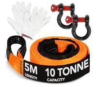 GADLANE Hi Vis Tow Rope - 5m x 5cm Thick, 10-Tonne Capacity (22,000Lbs) Wear-Resistant Polyester with Reinforced Ends, UV Coated Tow Strap, Heavy Duty D-Ring Shackles, Storage Bag & Gloves - ORANGE