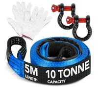 GADLANE Hi Vis Tow Rope - 5m x 5cm Thick, 10-Tonne Capacity (22,000Lbs) Wear-Resistant Polyester with Reinforced Ends, UV Coated Tow Strap, Heavy Duty D-Ring Shackles, Storage Bag & Gloves - BLUE