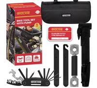 GADLANE Puncture Repair Kit with Mini Bike Pump - Bike Tyre Repair Kit | 16 in 1 Multi Tool Kit, Bone Wrench, Glueless Tube Repair Kit, 2 x Tyre Levers, Valve Adaptor & Frame Mounted Storage Case