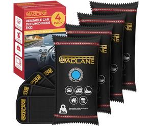 GADLANE X-Large Reusable Car Dehumidifier 1KG - 4 Pack Dehumidifiers for Car Moisture Absorber for Home, Wardrobe, Eliminates Foggy Windscreen, Silica Gel Bags x 4 with Dashboard Anti-Slip Mats