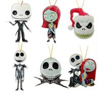 Gadluckki 2024 Night mare Before Christmas Tree Decorations, 6PCS Acrylic Cute Jack and Sa&lly Hanging, 2D Flat Christmas Set Ornaments for Holiday Vacation and Car Interior Decor 8cm/3.14in
