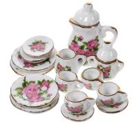 Gadpiparty 1 Set Miniature Ceramic Tea Set for 1:12 Dollhouse 15pcs/kit Realistic Decorative Miniature Scene Accessories