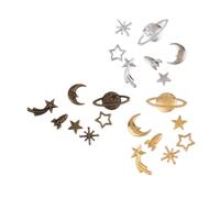 Gadpiparty 105Pcs Epoxy DIY Material Bag with Alloy Star and Moon Decorations Lightweight Handmade Jewelry Accessories in Silver Gold Bronze Tones for Pendant Bag Crafting