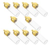 Gadpiparty 10Pcs Large 35X11Mm Glass Bottles with Gold Acrylic Caps Small Wish Jars Mini Decorative Glass Bottles with Lid for DIY Crafts and Party Decoration