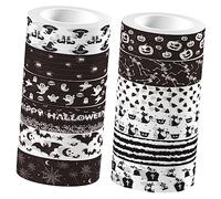 Gadpiparty 12 Rolls Halloween Washi Tape Each Decorative Adhesive Craft Tape for Journaling Scrapbooking DIY Handmade Art Black White Themed for Party and Diary Decoration