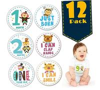 Gadpiparty 12pcs Nursery Stickers for Walls Milestone Stickers Set Newborn Animal Month Decor Welcome Home Wall Art Reusable Milestone Cards