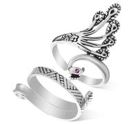 Gadpiparty 2 Pcs Adjustable Crochet Yarn Guide Rings for Knitting Finger Loop Silver Multi-purpose Knitting Rings with Peacock and Stripe Design Easy to Wear and Operate for Crafting and
