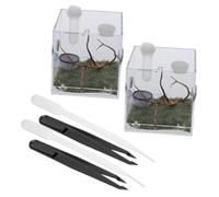 Gadpiparty 2 Sets Acrylic Jumping Spider Enclosure Boxes with Tools Transparent Reptile Breeding Case for Insect Observation and Feeding Clear Habitat for Pet Spiders and Small Reptiles