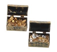 Gadpiparty 2 Sets Miniature Treasure Chest with Alloy Ingot Coins Bars for Dollhouse Figurine Ornament Detailed Pirate Case Decor for Creative Play and Collectible Desktop Accessories