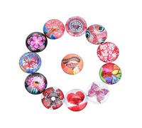 Gadpiparty 20pcs Mixed Color round Glass Gems Stickers for Jewelry Making, Fine Workmanship Floral Pattern Pendant Trays, for Keychains and Creating Wine Charms Random Color