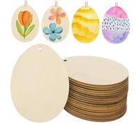 Gadpiparty 20pcs Wooden Easter Egg Ornaments - Hollow Out DIY Wood Hanging Pendants with Hemp Rope - Unfinished Blank Crafts for Spring Tree Decorations, Home Party & Egg Hunt