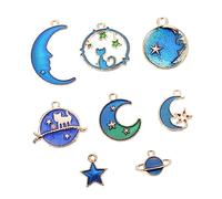 Gadpiparty 24pcs DIY Jewelry Pendant Alloy Moon Star Tellurion Charms for Necklace Bracelet Making Durable Blue Color Decorative Accessories