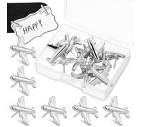 Gadpiparty 24Pcs Metal Airplane Push Pins Silver Thumb Tacks for Cork Board Office Map Pins Decorative Aircraft Tacks for Photo Display and Wall Organization