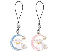 Gadpiparty 2Pcs Alloy Moon Star Bunny Phone Charm Keychains, Cute Pink Blue Animal Pendant Cellphone Lanyard Strap Accessories for Mobile Phones
