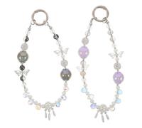 Gadpiparty 2pcs Beaded Cellphone Wrist Strap with Sparkling Crystal Butterfly Charms Handmade Mobile Phone Lanyard Bracelet with Key Ring Protective and Stylish Beaded Phone Wristband for