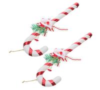 Gadpiparty 2pcs Candy Cane Hanging Ornaments Twisted Crutch Christmas Tree Decorations with Santa Claus Bow Charms for DIY Holiday Party Supplies and Festive Home Decor