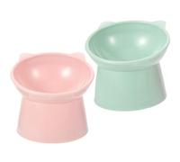 Gadpiparty 2pcs Elevated Cat Food Bowls with Neck Protection, Tilted Raised Pet Feeding Bowls for Cats, Compact Non-spill Design, Pink and Green Set for Stress-free Mealtime