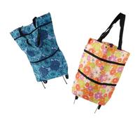 Gadpiparty 2pcs Foldable Shopping Bag on Wheels with Large Capacity, Portable Oxford Cloth Trolley Bags for Picnic and Hiking, Lightweight Shopping Pouch with Plastic Frame