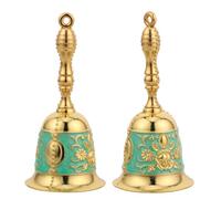 Gadpiparty 2pcs Golden Hand Bells with Handle Lightweight Metal Decorative Call Bells with Classic Retro Design No Batteries Required Loud Service Chime for Church and Parties