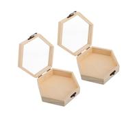 Gadpiparty 2pcs Hexagon Wooden Storage Boxes with Glass Lids Retro Pine Wood Decorative Keepsake Containers for Jewelry Dried Flowers Small Items Multifunctional Desktop Organizers for Home