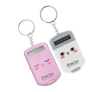 Gadpiparty 2Pcs Mini Keychain Calculators Portable Plastic Electronic Math Calculators with Cute Cartoon Design for Students Office Use Pink and Grey