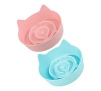 Gadpiparty 2pcs Non-slip Cat Slow Feeder Bowls with Cat Ear Design, Candy Color Shallow Pet Food Dishes for Kittens, Anti-choke Slow Feed Bowls for Home Use