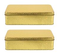 Gadpiparty 2pcs Rectangular Tin Boxes with Lids, Golden Tinplate Small Storage Containers for Cookies and Treasures, Portable and Sealed Freshness Design, for Weddings and Kitchen Storage