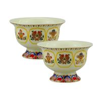 Gadpiparty 2pcs Round Ceramic Buddhist Offering Bowls with Anti-Skid Bottom and Fine Workmanship, Classic Decorative Water and Fruit Bowls for Buddha Hall and Buddhist Ceremonies