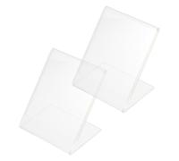 Gadpiparty 2pcs Small L-Shape Plastic Sign Holders Slant Back Design for Easy Paper Insertion, Price Card Display Stands for Retail Store and Office Use