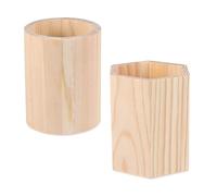 Gadpiparty 2Pcs Solid Pine Wood Pen Holders Desktop Stationery Organizers with Hexagonal and Round Design for Makeup Tools and Small Item Storage Sturdy Handcrafted Wooden Containers for