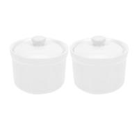 Gadpiparty 2pcs Soup Crocks: Ceramic Stew Pot with Lid - White Porcelain Stock Pot - 380ml French Onion Soup Bowls - Dishwasher Safe