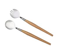 Gadpiparty 2pcs Stainless Steel Salad Fork Set with Wooden Handles Flatware for Fruit Picnics Parties Everyday Use Easy-Clean Kitchen Cutlery