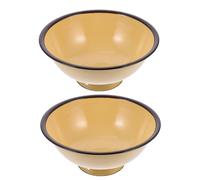 Gadpiparty 2Pcs Vintage Enamel Food Bowls Yellow Rice and Ramen Bowls Kitchen Salad Dessert Containers for Serving and Cooking