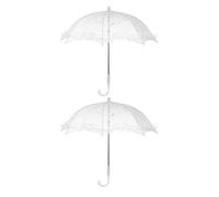 Gadpiparty 2pcs White Lace Parasols for Weddings Photography Props Dual-use Sun Protection Handmade Elegant Bridal Umbrella with Steel and Plastic Frame for Romantic Outdoor Events