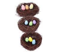 Gadpiparty 3 Sets Easter Bird's Nest Weaving Ornaments with Eggs Festival Desktop Adornment and Photography Props Decorative Supplies for Home Office and Party Decor Random Color