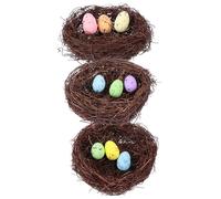 Gadpiparty 3 Sets Easter Weaving Bird Nest Decoration with Eggs Handmade Rattan Desktop Ornament for Festival Party Charming Home and Office Adornment Random Color