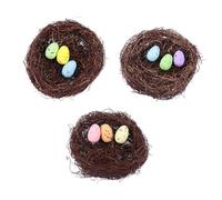 Gadpiparty 3 Sets Hand-Woven Bird Nest with Decorative Eggs Lifelike Easter Ornaments for Home and Party Decoration Unique Spring Festival Photo Props Random Color