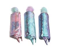 Gadpiparty 3Pc Transparent Sequin Pencil Case Cute Cartoon Cosmetic Pouch for Stationery Organizer for School Office in Pink Green and Purple for Back to School
