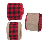 Gadpiparty 3pcs Linen DIY Craft Ribbon Red Black Plaid Xmas Wrapping Decorative Ribbon for Party Cake Bouquet Wedding Decorations