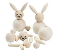 Gadpiparty 3pcs Wooden Bunny Peg Dolls - Blank Easter Rabbit Wooden Sculpture Crafts for DIY Assemble - Spring Theme Unfinished Animal Figure Peg Dolls for Party Banquet Tray Decor